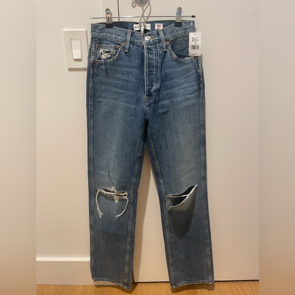Re/done High rise cut straight and loose leg denim pants in size 25